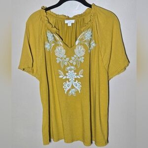 J. Jill Embroidered Romantic Boho Chic Cottagecoee V-Neck Top, Large
